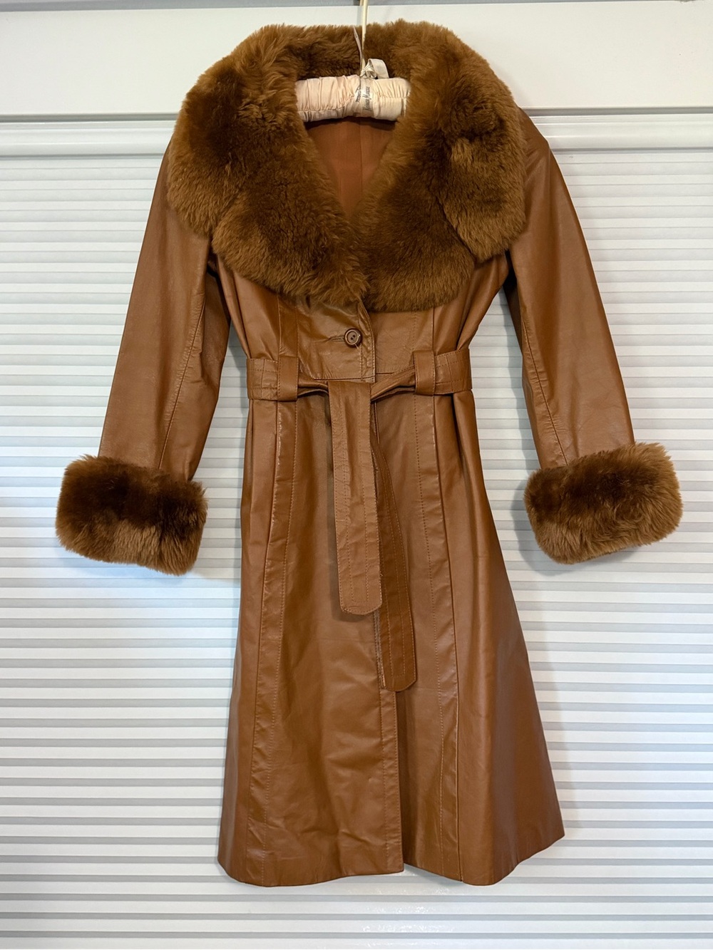 VTG Faux Fur Trim Leather Trench Coat